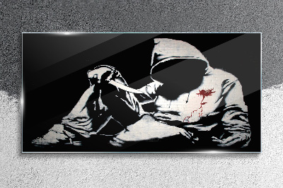 Tablou sticla Bărbat cu un cuțit Banksy