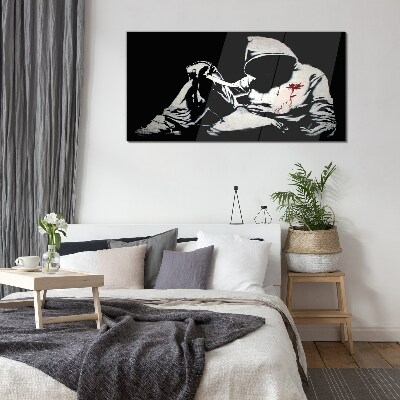 Tablou sticla Bărbat cu un cuțit Banksy