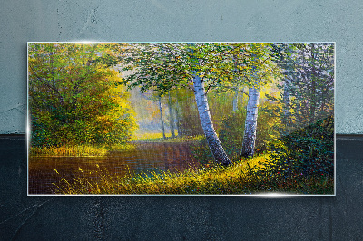 Tablou sticla Lumină aurie pe malul râului