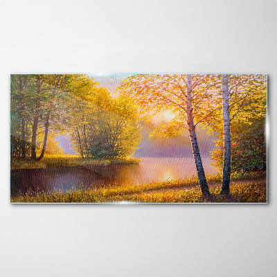 Tablou sticla Dimineața de aur la lac
