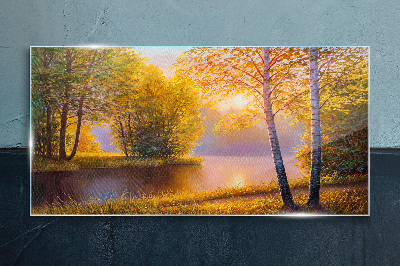 Tablou sticla Dimineața de aur la lac