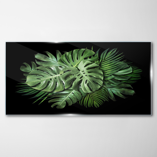 Tablou sticla Verde tropical pe fundal negru