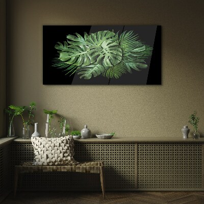 Tablou sticla Verde tropical pe fundal negru
