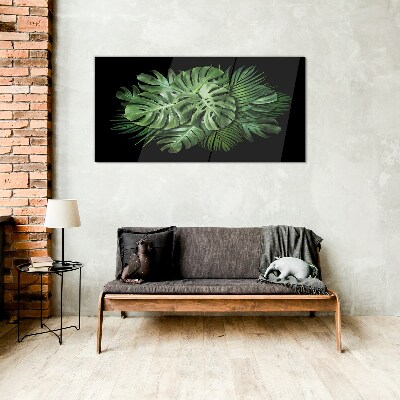 Tablou sticla Verde tropical pe fundal negru