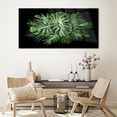 Tablou sticla Verde tropical pe fundal negru