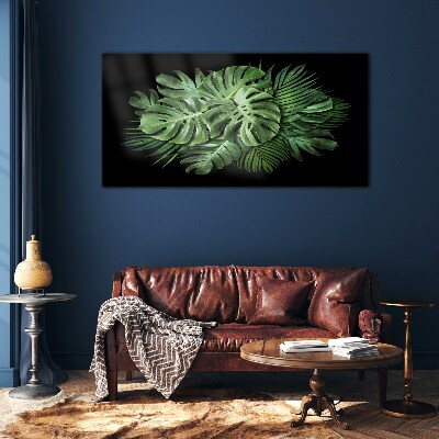 Tablou sticla Verde tropical pe fundal negru