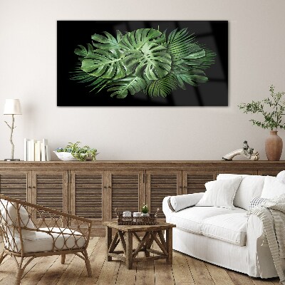 Tablou sticla Verde tropical pe fundal negru