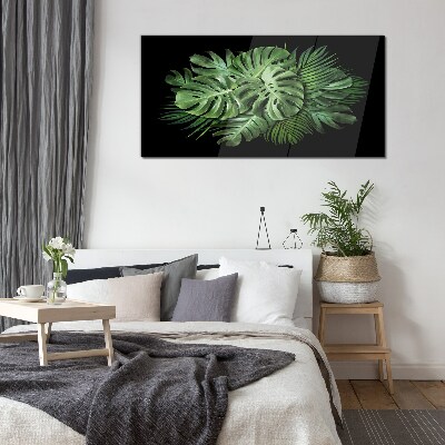 Tablou sticla Verde tropical pe fundal negru
