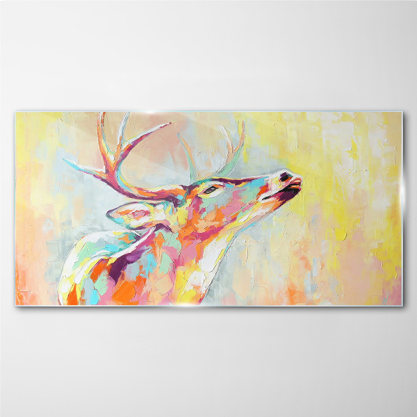 Tablou sticla Cerb colorat în peisaj pastel