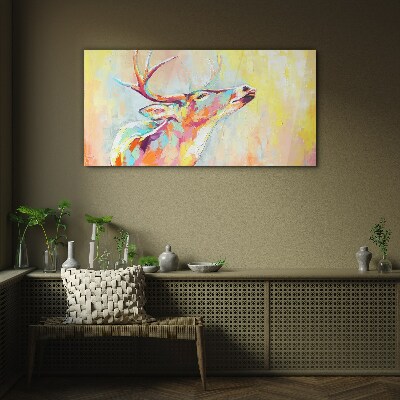 Tablou sticla Cerb colorat în peisaj pastel