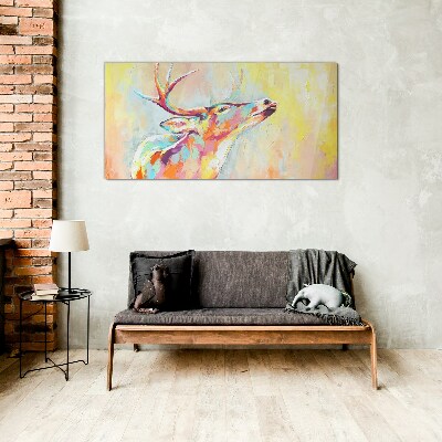 Tablou sticla Cerb colorat în peisaj pastel