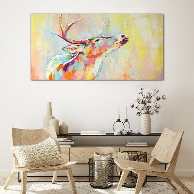 Tablou sticla Cerb colorat în peisaj pastel