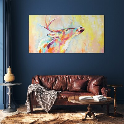Tablou sticla Cerb colorat în peisaj pastel