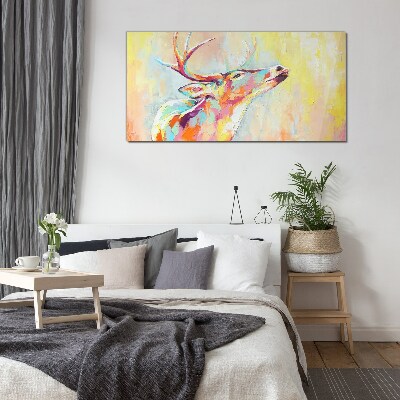 Tablou sticla Cerb colorat în peisaj pastel