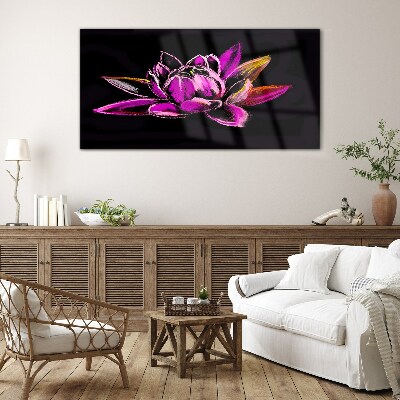 Tablou sticla Floare de lotus pe fundal negru