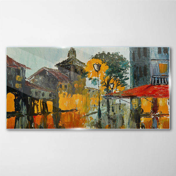 Tablou sticla Reflecția aurie a peisajului urban
