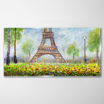 Tablou sticla Turnul Eiffel într-un cadru floral
