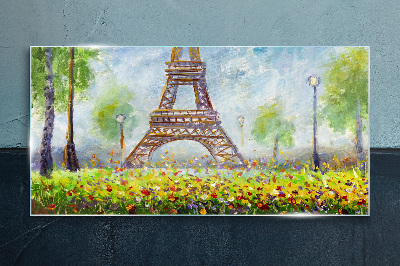 Tablou sticla Turnul Eiffel într-un cadru floral