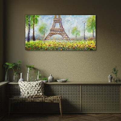 Tablou sticla Turnul Eiffel într-un cadru floral
