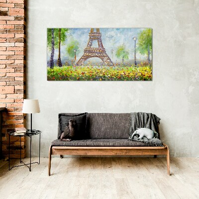 Tablou sticla Turnul Eiffel într-un cadru floral
