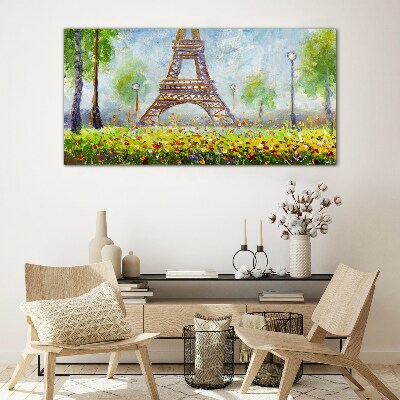 Tablou sticla Turnul Eiffel într-un cadru floral