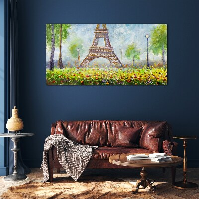 Tablou sticla Turnul Eiffel într-un cadru floral