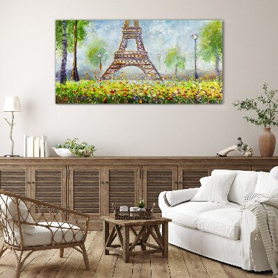 Tablou sticla Turnul Eiffel într-un cadru floral