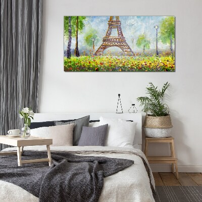 Tablou sticla Turnul Eiffel într-un cadru floral