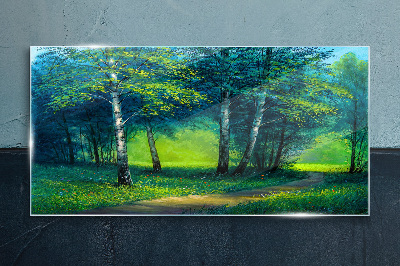 Tablou sticla Pădure verde în soarele verii