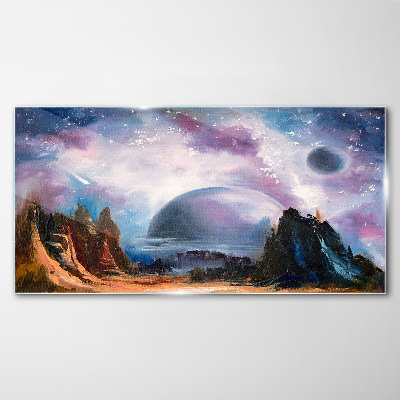 Tablou sticla Peisaj spațial cu o planetă