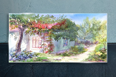 Tablou sticla Peisaj de vară cu casă și copaci