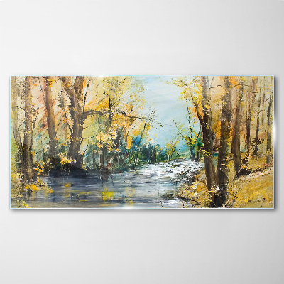 Tablou sticla Peisaj de toamnă lângă râu