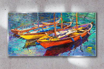 Tablou sticla Bărci colorate pe apă calmă