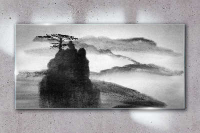 Tablou sticla Montați copacul de ceață