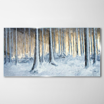 Tablou sticla Pădure de iarnă dimineața