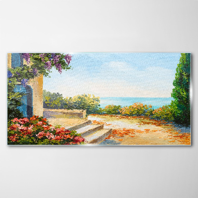 Tablou sticla Peisaj de litoral cu flori