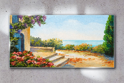Tablou sticla Peisaj de litoral cu flori