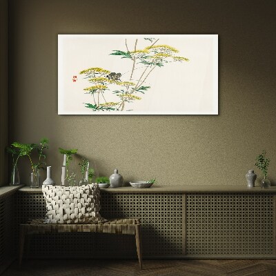 Tablou sticla Armonie florală cu fluture