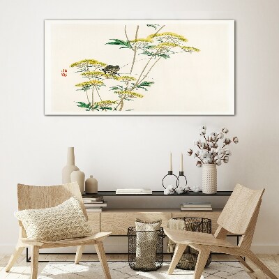 Tablou sticla Armonie florală cu fluture