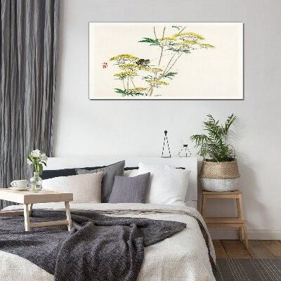 Tablou sticla Armonie florală cu fluture
