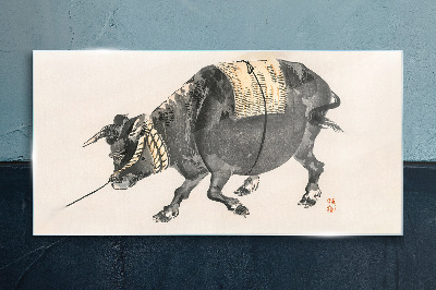 Tablou sticla Vaca cu coarne în mișcare