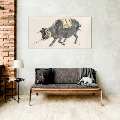 Tablou sticla Vaca cu coarne în mișcare