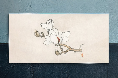 Tablou sticla Flori de magnolie pe un fundal deschis