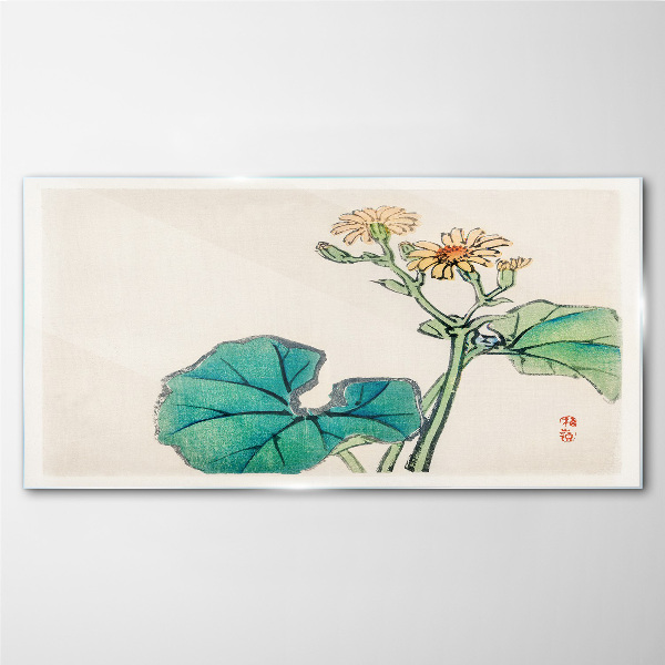 Tablou sticla Flori și frunze de lotus
