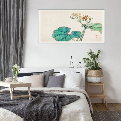Tablou sticla Flori și frunze de lotus
