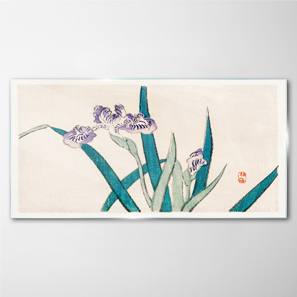 Tablou sticla Flori de iris pe un fundal deschis