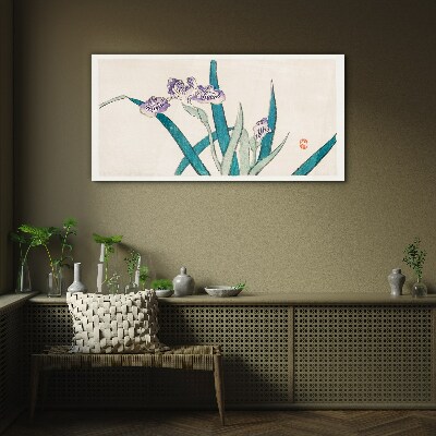 Tablou sticla Flori de iris pe un fundal deschis