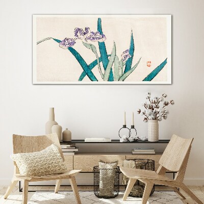 Tablou sticla Flori de iris pe un fundal deschis