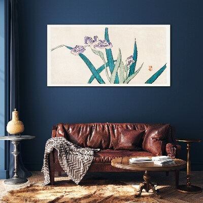 Tablou sticla Flori de iris pe un fundal deschis