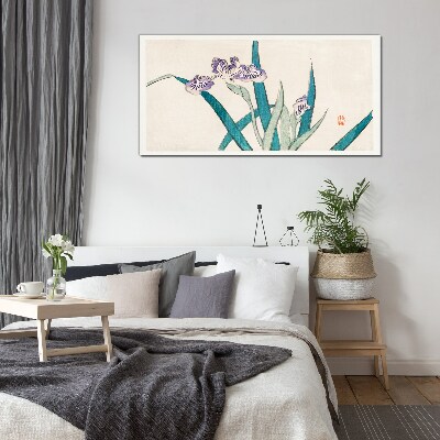 Tablou sticla Flori de iris pe un fundal deschis